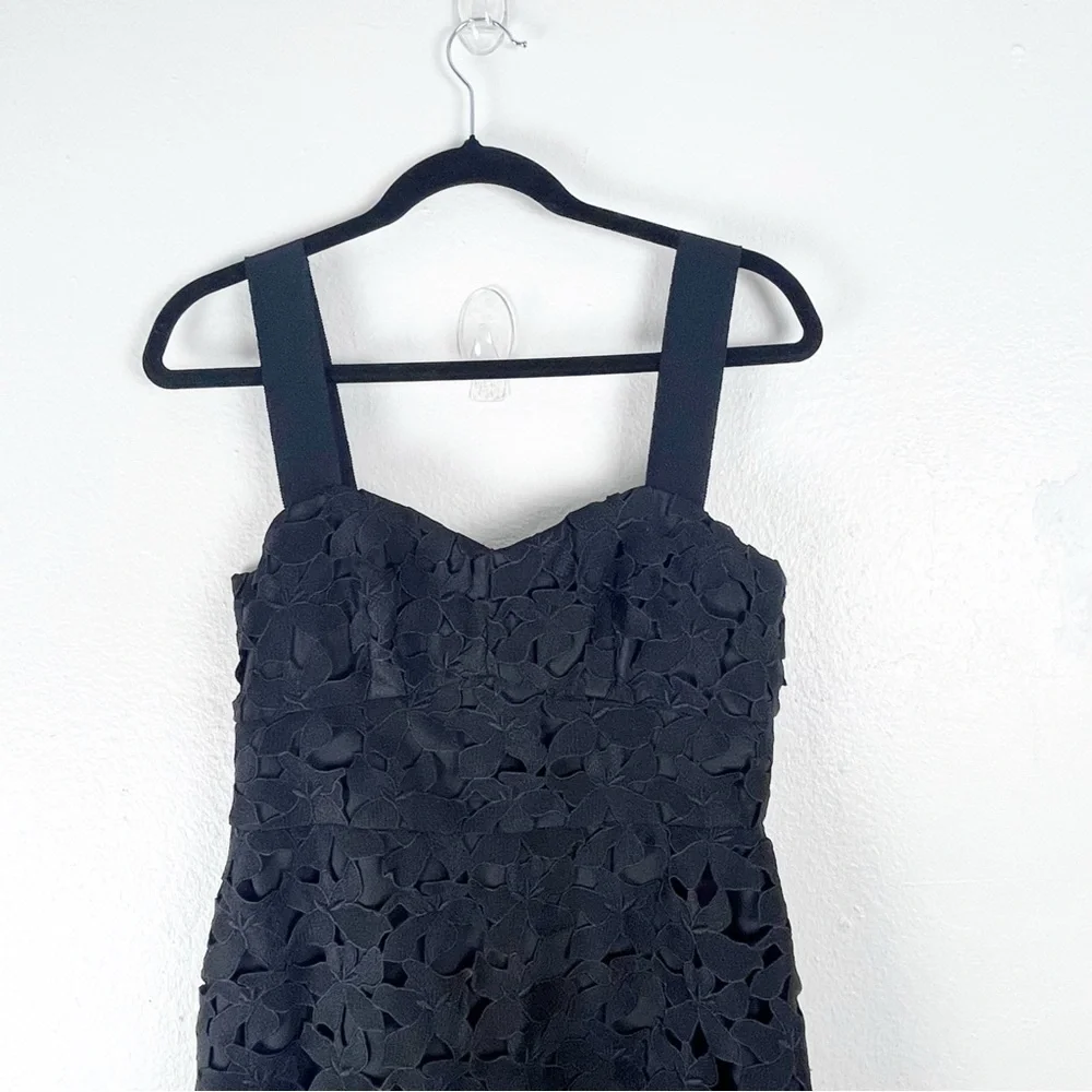 J. CREW Black Lace Sweetheart Back Zipper Oversized Straps Midi Dress Size 4